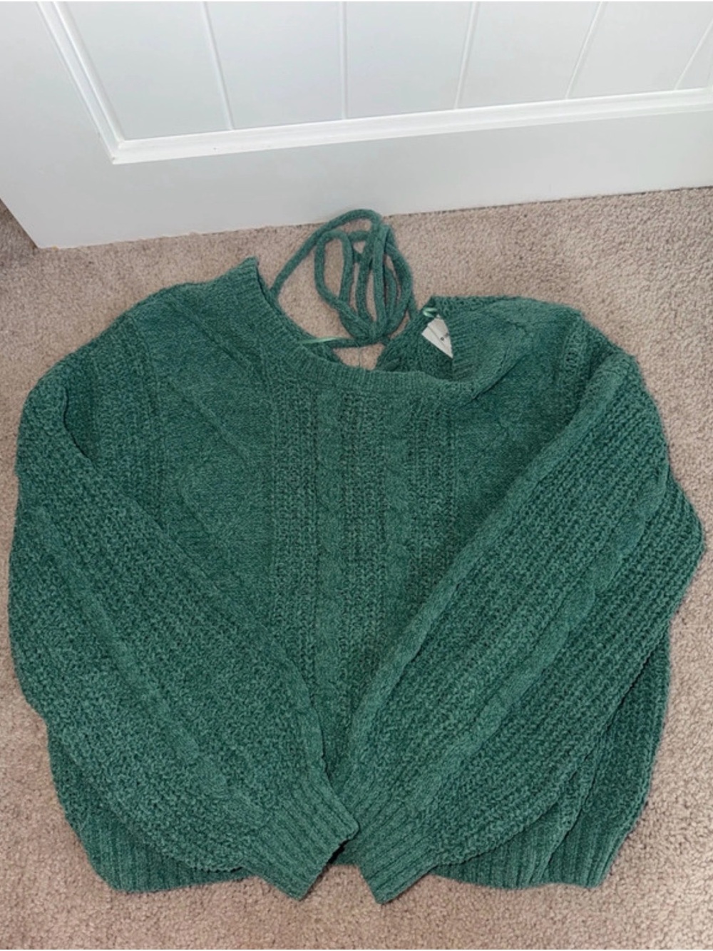 Pink Rose Forest Green Cable Knit Scoop Sweater